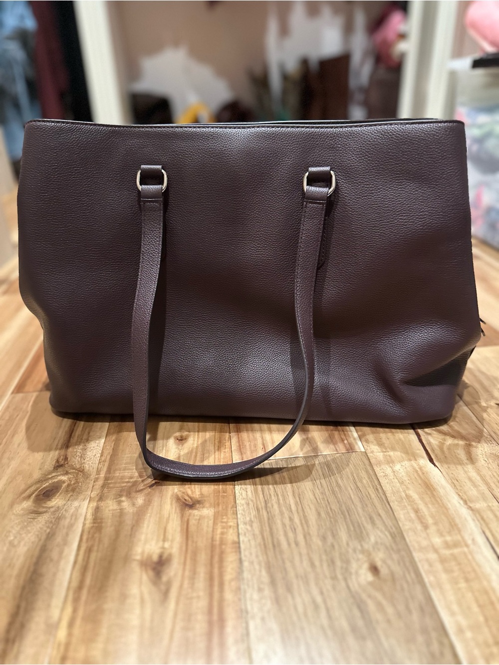 kate spade Leather Laptop Tote in Deep Plum
